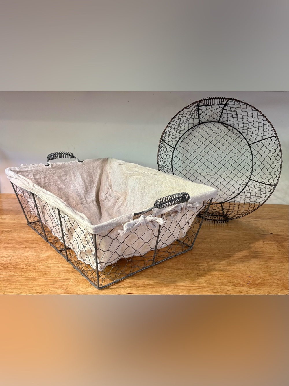 PAIR OF FARMHOUSE CHICKEN WIRE BASKETS